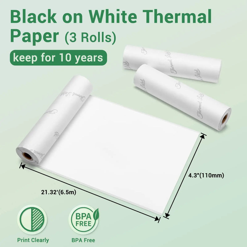 White Non-Adhesive Thermal Paper Sticker Paper for Phomemo M04S/M04AS Bluetooth Thermal Printer Black on White 50mm 107mm 110mm