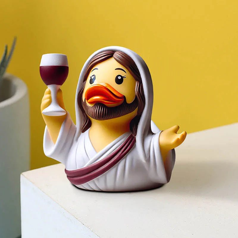 Unique Resin Duck Sculpture Halloween Creative and Playful Decorative Jesus Art for Home, Office, Collectibles