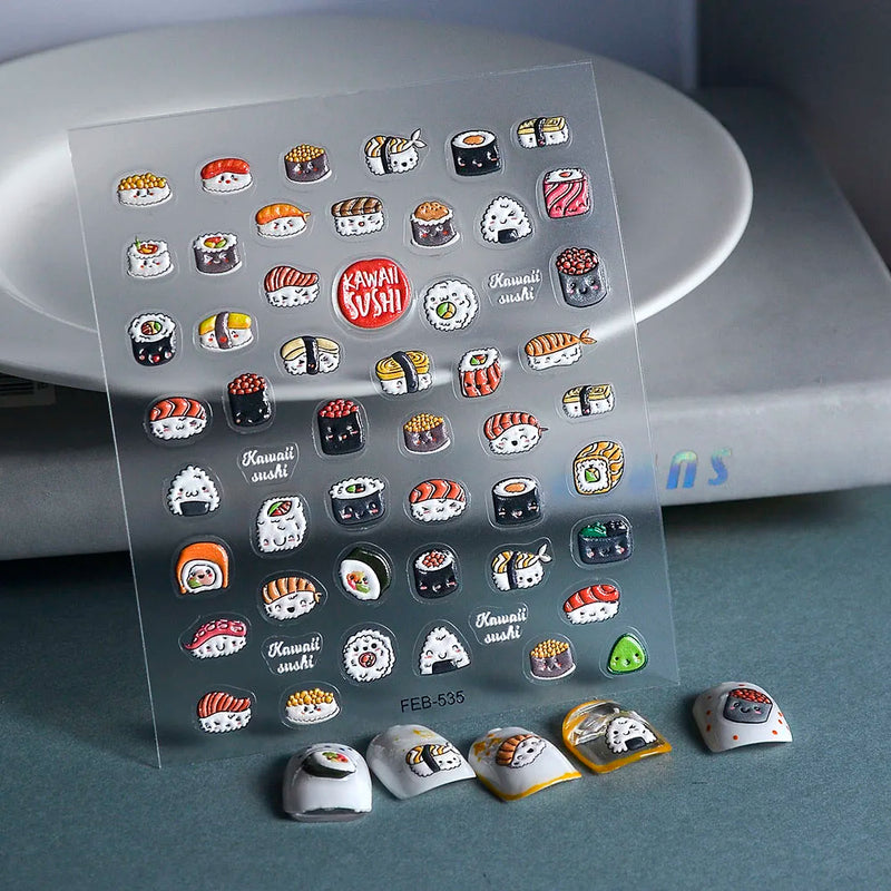 1PCS 5D Cartoon Kuromi Hello Kitty Nail Stickers Sanrio Animation Nail Art Decoration Sanrio Cute Melody Embossed Stickers