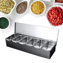 6 Compartment Trays Stainless Steel Detachable Topping Station Plastic Pizza Ingredients Condiment Dispenser Reusable For Home