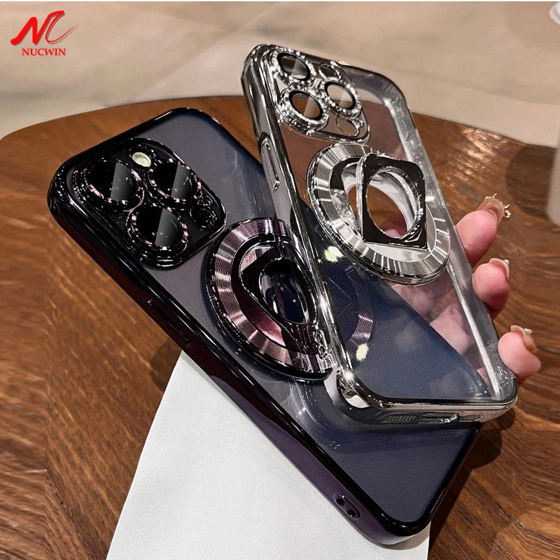 Soft TPU Plating Magsafe Phone Cases for iPhone 11 12 13 14 15 Pro Max 15 Plus Magnetic Ring Holder Case for iPhone 15Pro Cover