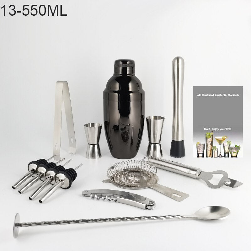 Boston Cocktail Shaker Mixer Kit Bar Bartender 750/600ml 550ML Stainless Steel Glass Shakers Spoon Pourer Straw Ice Tong Tools