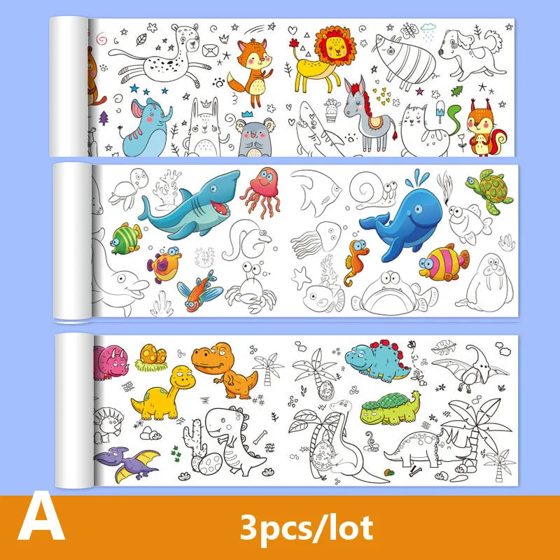 90cm Animal Canvas Children's Drawing Roll DIY Coloring Paper Roll Color Filling Graffiti Paper-cut Painting Educational School