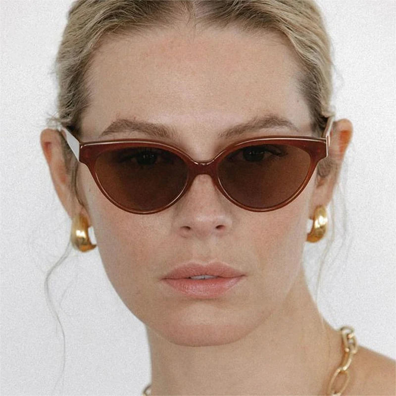 SO&EI New Small Cat Eye Jelly Color Sunglasses Women Fashion Gradient Shades UV400 Men Retro Trending Tea Sun Glasses