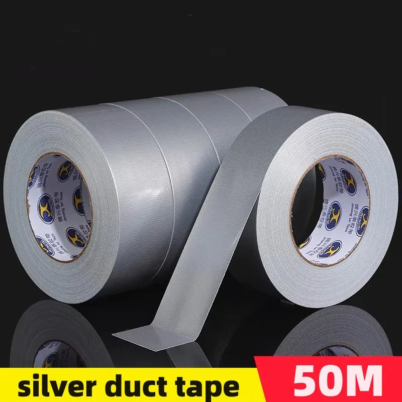 50M Silver Duct Tape Heavy Duty Waterproof Strong Flexible Waterproof and Hand Tear For Home Carpet Binding Repairs No Residue