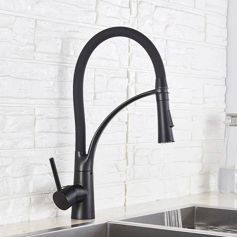 Black/Chrome Kitchen Sink Faucet Swivel Pull Down Kitchen Faucet Sink Tap Mounted Deck Bathroom Mounted Hot and Cold Water Mixer