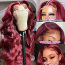200 Density HD Transparent 99j Burgundy Body wave Lace 13x6 Front Human Hair Lace Frontal Wig Brazilian Hair For Women