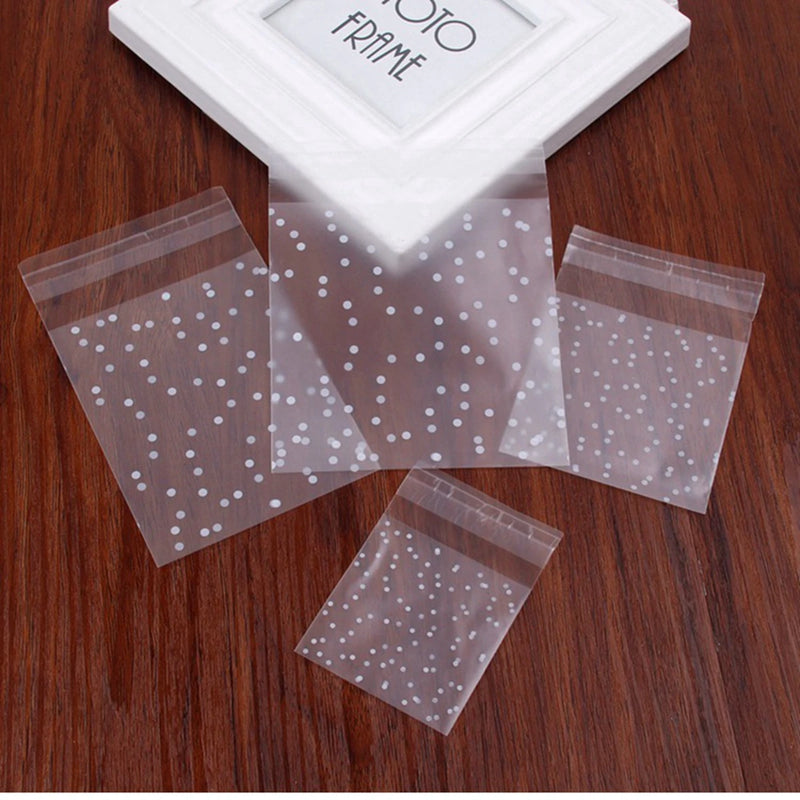 100pcs Transparent DIY Cellophane Polka Dot Candy Cookie Gift Bag with Self Adhesive For Wedding Birthday Party Christmas Decor