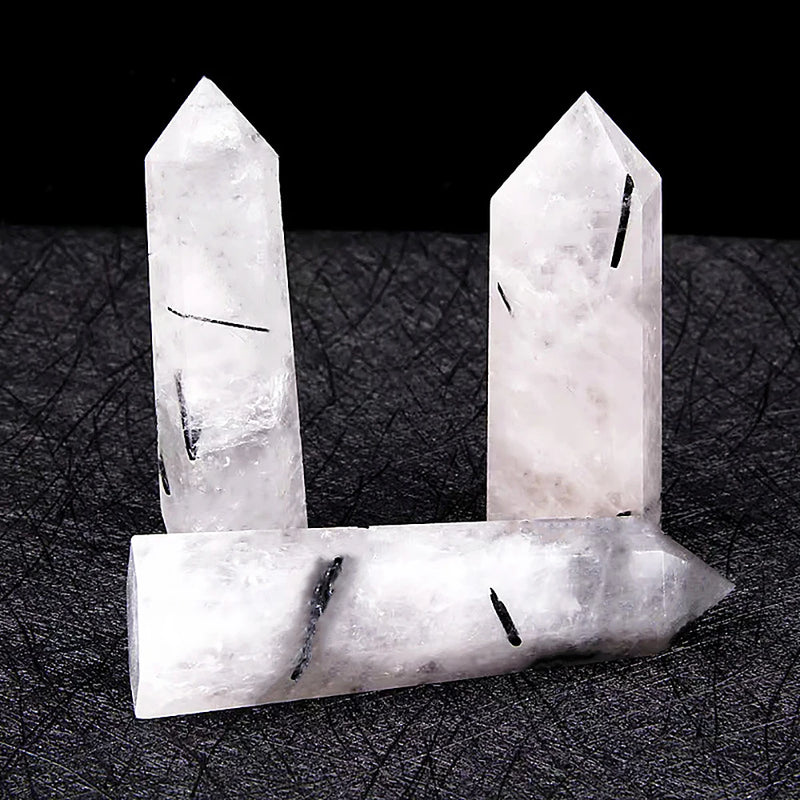 Natural Black Tourmaline Quartz Crystal Hex Point Healing Stone Energy Mineral 50-80mm Obelisk Column Living Room Decoration