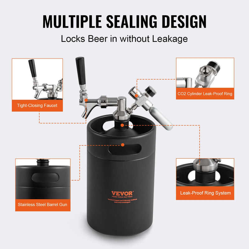 SucceBuy Beer Growler Tap System Keg Growler with Pressure Display CO2 Regulator Faucet Leak-Proof Ring For Draft Homebrew