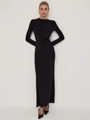 Tossy Fashion Autumn Pleated Long Dress Female High Waist Slim Bandage Solid Elegant Commute Clothes Ladies Y2k Maxi Dress 2024