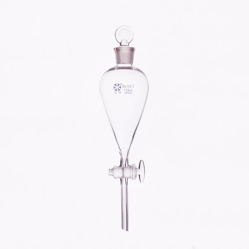 Separatory funnel pear shape,Ground-in glass stopper and stopcock.10ml-125ml-250ml-500ml-5000ml,No tick mark,Glass switch valve