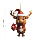 2D Acrylic Cartoon Fawn Christmas Tree Pendant Christmas Cartoon Cute Christmas Hat Fawn Print Easter Decorations