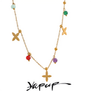Yhpup Colorful Waterproof Natural Stone Flower Drop Stainless Steel Chain Aesthetic Necklace Fashion Collar Jewelry for Women