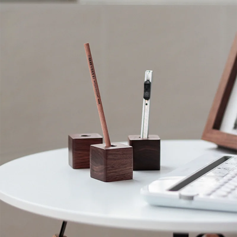 Multifunction Creative Wooden Pen Holder Office Desktop Storage Minimalist Ornaments Supplies Storage Box Toothbrush Holder