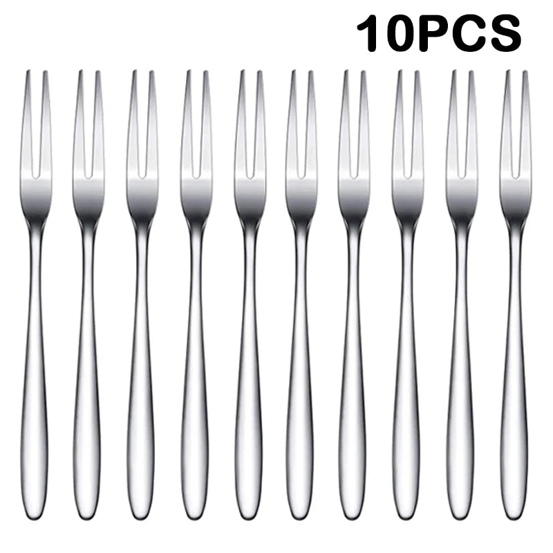 1/10Pcs Stainless Steel Fruit Fork Mini Cake Dessert Fork Candlelight Western Food Mini Fork Home Kitchen Cutlery Accessories