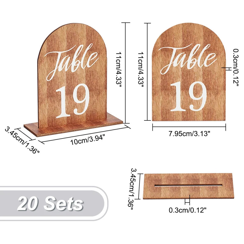 20 Sets Table Numbers Rectangle Wooden Sign Wedding Table Numbers with Wooden Base Rustic Wedding Centerpieces for Reception