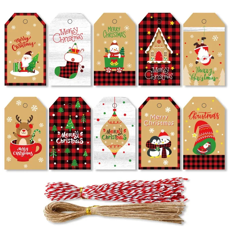 50 100pcs 7x4cm Christmas Tags Printed Paper Gift Tag Card Xmas Tree Decor Handmade DIY Craft Labels Merry Christmas Decorations