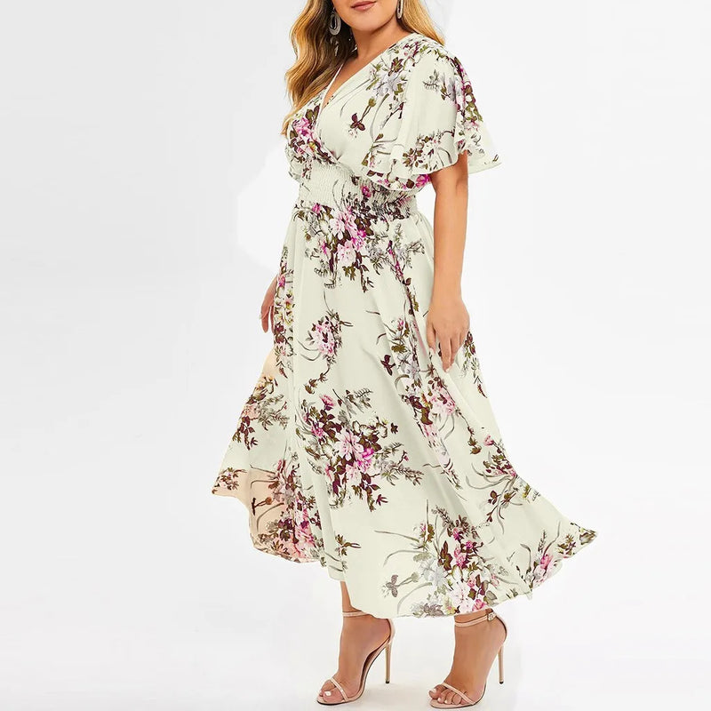 2023 Plus Size 3XL 4XL 5XL Women Dress Floral Chiffon Flower Dress Loose Bohemian Beach Summer Dresses Urban Gypsy Ropa Vestidos