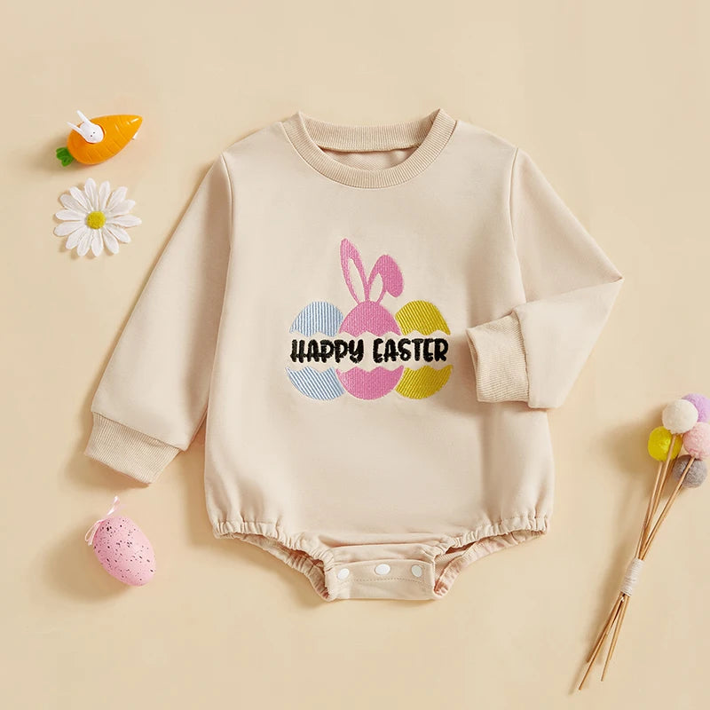 Adorable Bunny Print  with Matching Hat for Infant Baby Girl Boy Easter Outfit Spring Clothing Set