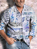 Casual Dark Men's Shirt Button Shirt Long Sleeve Party Autumn Winter Spring Summer 3D Printed Musical Note Lapel Shirt Button