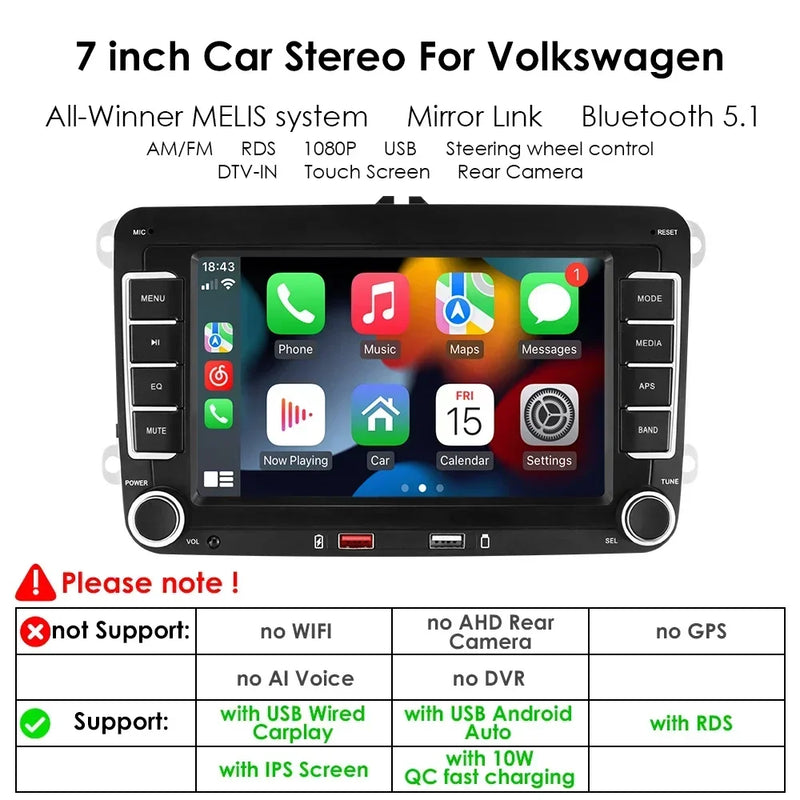 GPS Android 14 Auto Radio for Volkswagen VW Passat B6 B7 T5 Tiguan Touran GOLF POLO Carplay 4G Car Multimedia GPS 2din Autoradio