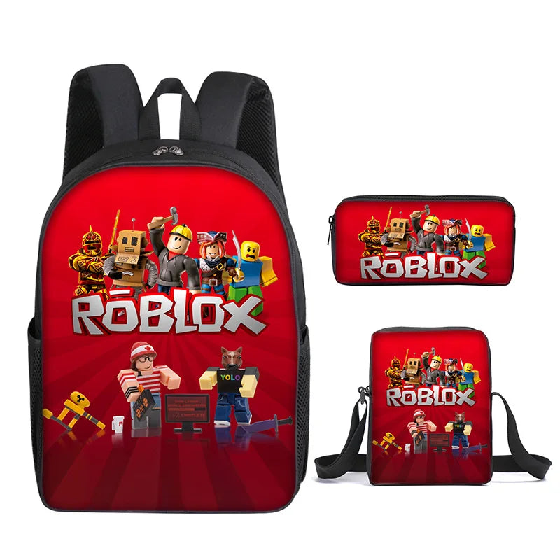 3PC-SET 3D Printing Roblox Game Surrounding Primary and Secondary School Students Backpack Satchel Pen Bag Anime Cartoon Mochila