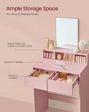 VASAGLE Dressing Table with Large Rectangular Mirror, Vanity Table with 2 Drawers and 3 Open Compartments, Vanity Table