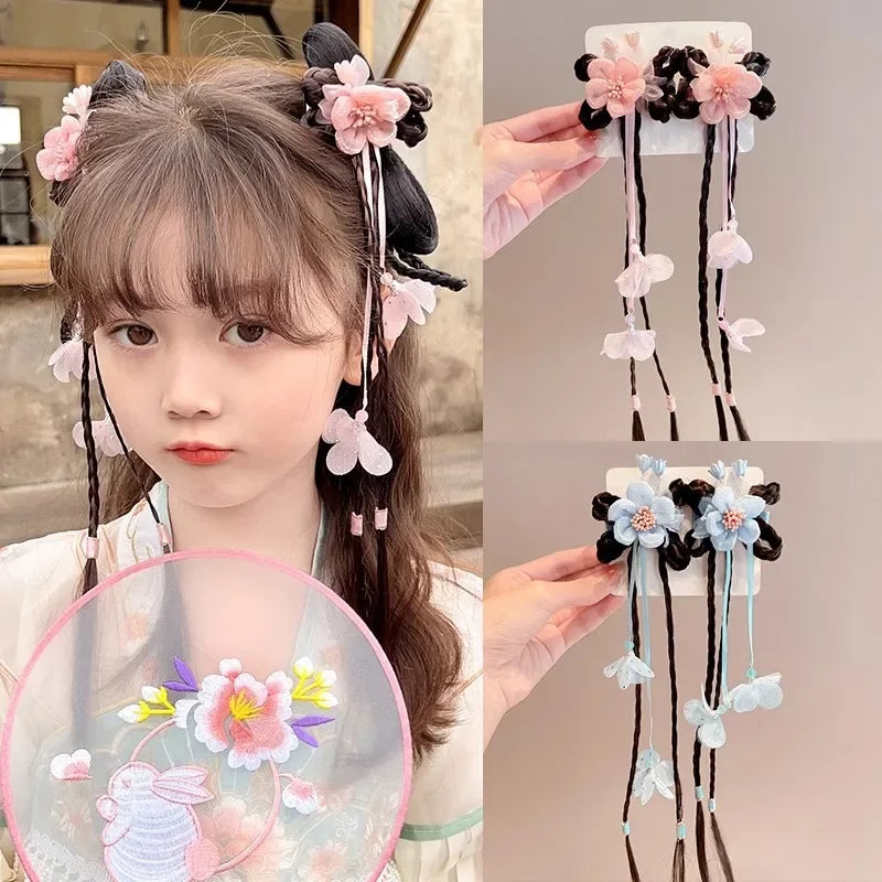 Antique Wig Braid Hair Accessories Little Girl Cute Flower Hair Card Children Hanfu Headdress Chinese Style Girl Hair Clip