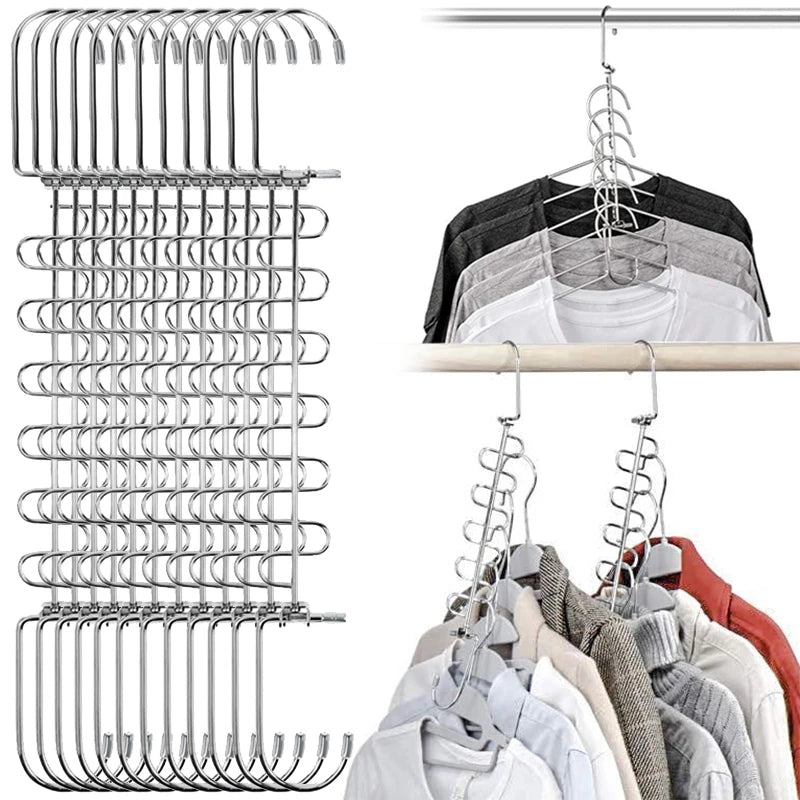 Metal Cascading Hangers Space Saving Stainless Steel Closet Wardrobe Organizer Multifunctional Magical Hook Clothes Storage Rack