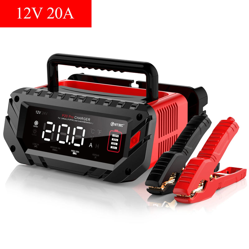 12V 30A/26A/20A Smart Car Battery Charger LCD 6V-12V-24V for Motorcycle Trickle Lithium LiFePO4 Lead-acid AGM Battery Repair