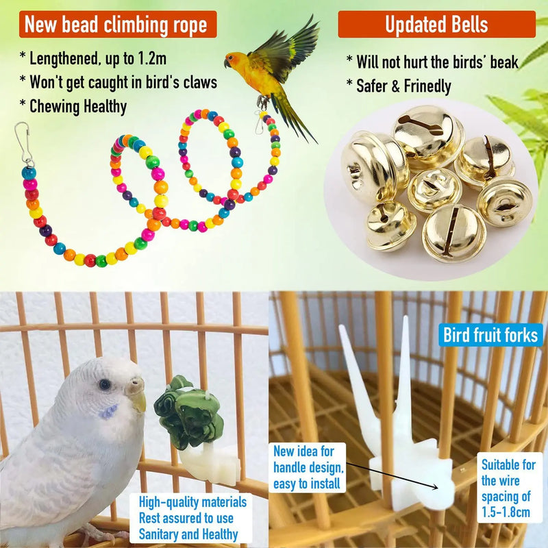 15Pcs Bird Cage Toys for Parrots Wood Birds Swing Reliable Chewable Bite Bridge Wooden Beads Shape Parrot Toy Bird Toys