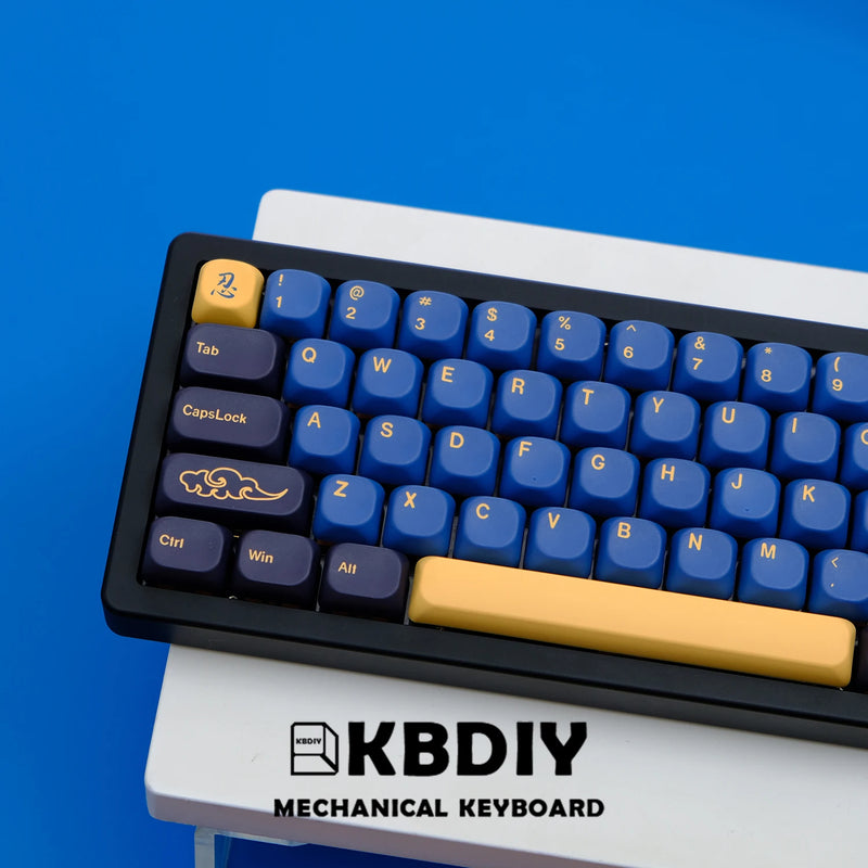 KBDiy GMK Keycaps PBT GMK Blue Samurai Keycap Custom Similar MOA KOA Profile for Gaming Mechanical Keyboard 130 Keys/Set for MX