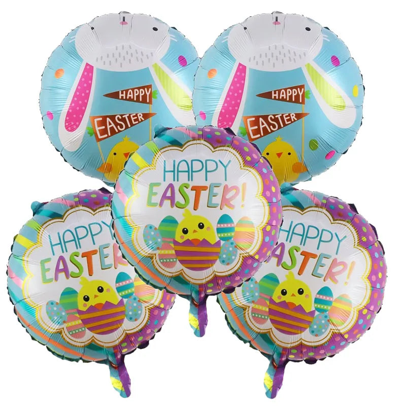 5pcs Easter Cute Rabbit Balloons White Bunny Shaped Balloons Happy Easter Foil Balloons for Easter Party Decors Kids Birthday