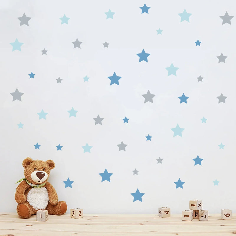 Cartoon Stars Blue Wall Stickers Removable Nursery Wall Decals Poster Print Children Kids Baby Room Interior Home Decor Gifts