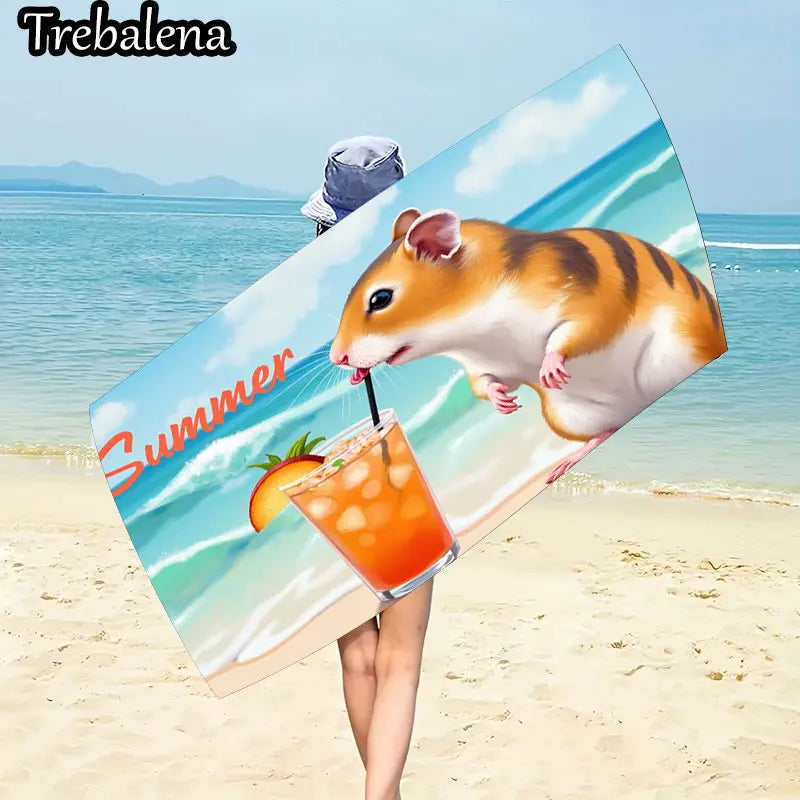 30*60inch Ultra-Soft Beach Towel with Summer Beach Fun Hamster Cocktail Towel