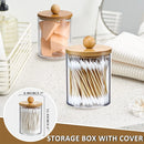 3Pcs Qtip Holder Dispenser with Bamboo Lids Clear Acrylic Bathroom Jars with Tray Cotton Swab Storage Dispenser Reusable