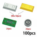 City Treasure Gold Silver Diamond Safe Box Building Blocks Jewel Dollars Cash Coin Brick Compatible Figures Accessories Kids Toy