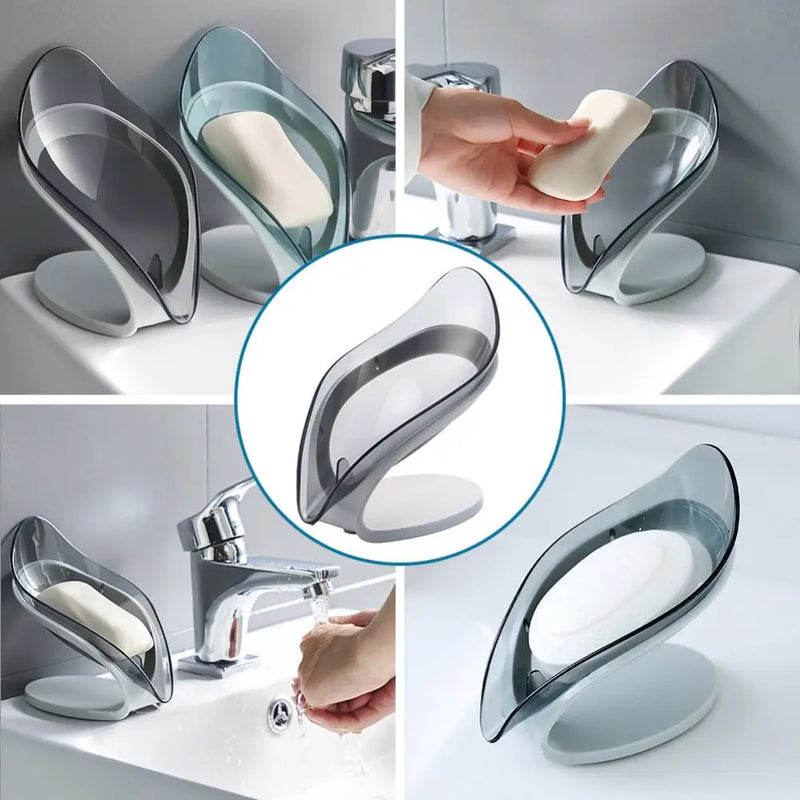 Leaf Shape Soap Box Drain Soap Holder Box Suction Cup Soap Dish For Bathroom Shower Toilet Shower Non-slip Drain Soap Case