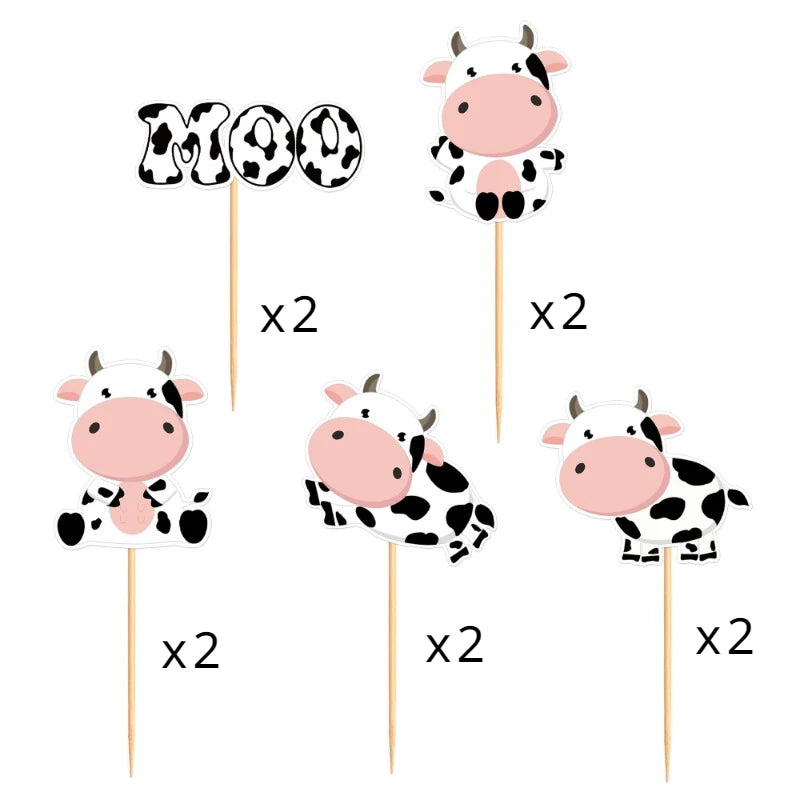 10Pcs Cow Cupcake Toppers Glitter Farm Animals Moo cake Picks for Cow Theme Baby Shower Birthday Party Cake Decorations Supplies