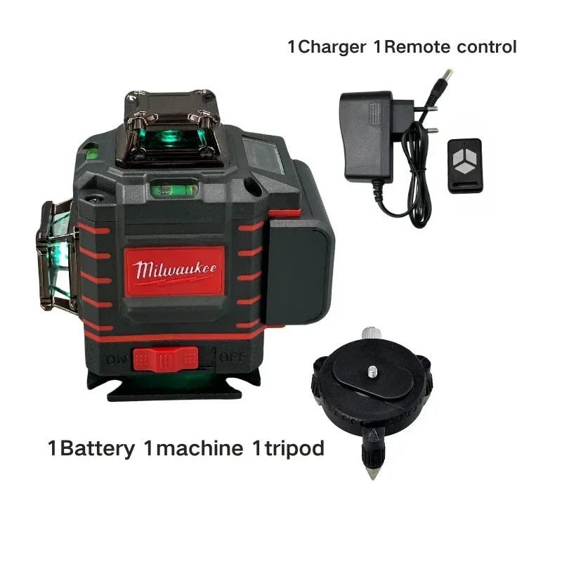 Milwaukee 3-4D Laser Level Green Beam 16 Lines Self-leveling Vertical Cross Line Laser level Rechargeable battery Tools