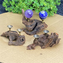 Wholesale double crystal ball wooden stand unique natural driftwood crystal ball egg display stand home decoration