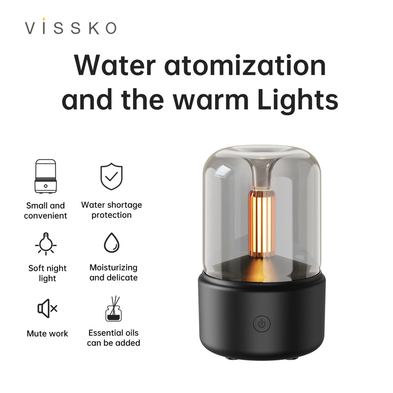 Vissko Portable Mini Aroma Diffuser USB Air Humidifier Essential Oil Night Light Cold Mist Maker Sprayer for Home Gift