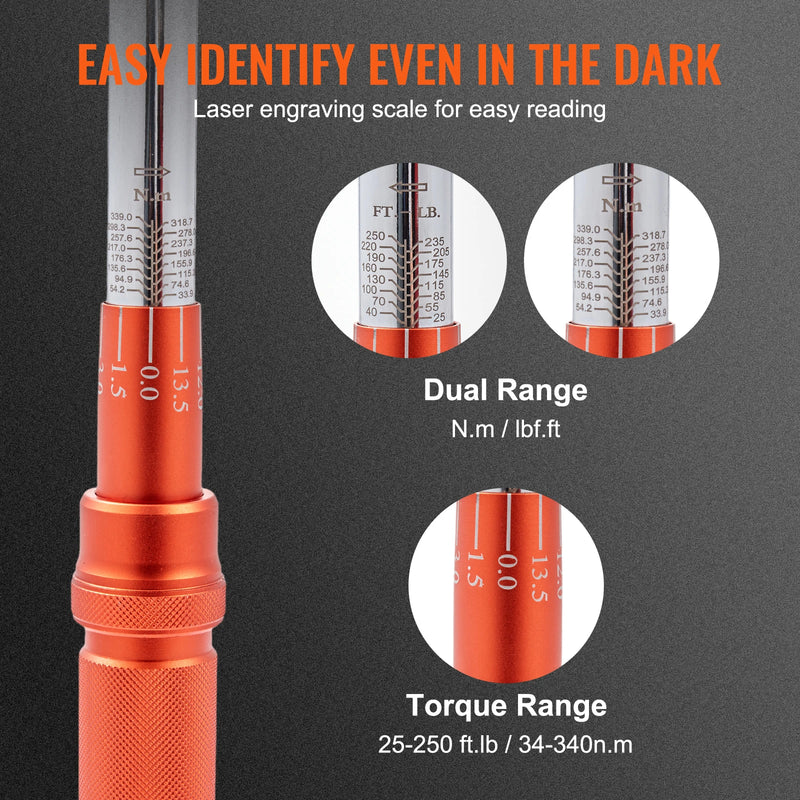 SucceBuy 1/2" 1/4" 3/8" Mechanical Torque Wrench Set Precision Pointer Hand Tools Torque Wrench Workshop Car Repair Tool