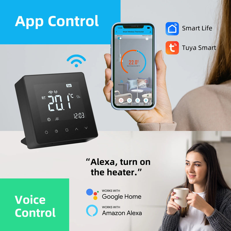 Beok Wireless Thermostat Smart Tuya RF Gas Boiler Battery Powered Thermoregulator Programmable Work with Google Home Alexa