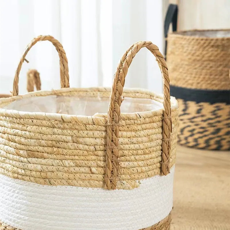 Fancy Wicker Planter Basket Natural Flower Pot Home Decor Garden Bamboo Seagrass Storage Baskets Toy Holders