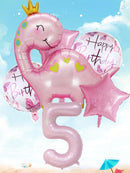1set Pink Crown Dinosaur Foil Balloons 40 Inch Number Helium Balloon Baby Girl Children‘s Birthday Party Decorations Kids’