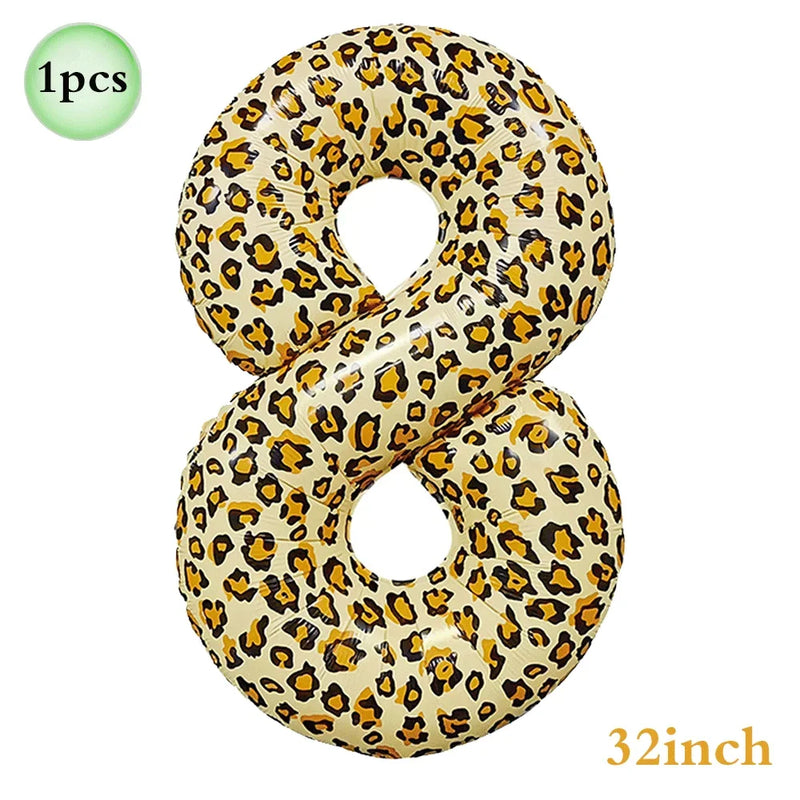 Jungle Safari Birthday 32Inch 1-9 Numbers Leopard Foil Balloon Land Animal Tiger Zebra Giraffe Disposable Tableware Party Decors