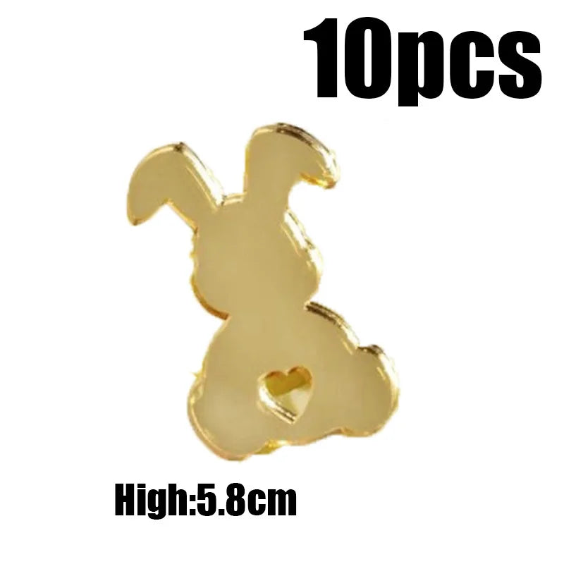 10Pcs Happy Easter Bunny Egg Cake Toppers Acrylic Gold Silver Rabbit Shaped Cupcake Toppers for Easter Party Dessert Decorations