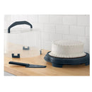 Round Plastic Cake and Cupcake Holder with Gray Handle, Clasp and Base (1 of Each), Includes Slicing and Serving Utensil
